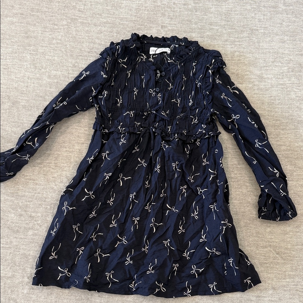 Zara Navy Dress with White Bow Motif